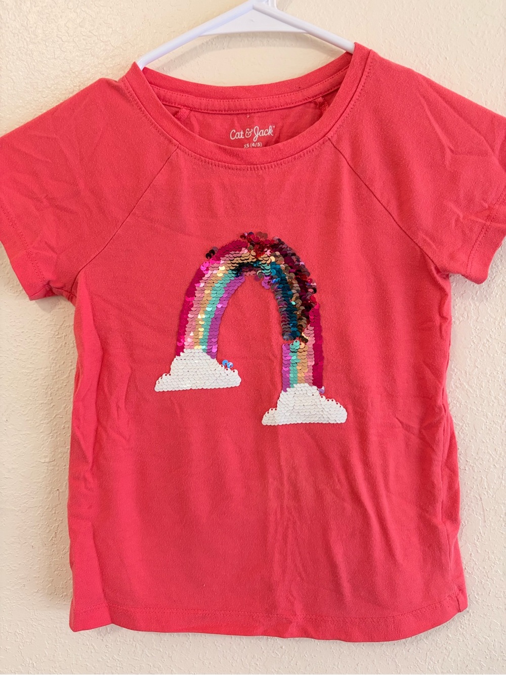 Cat & Jack Girls' Pink Sequin Rainbow Tee